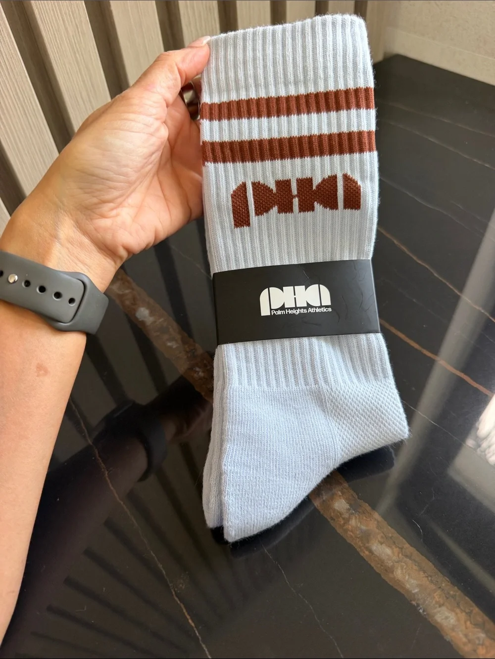Palm Heights White & Brown Men's Athletic Crew Socks